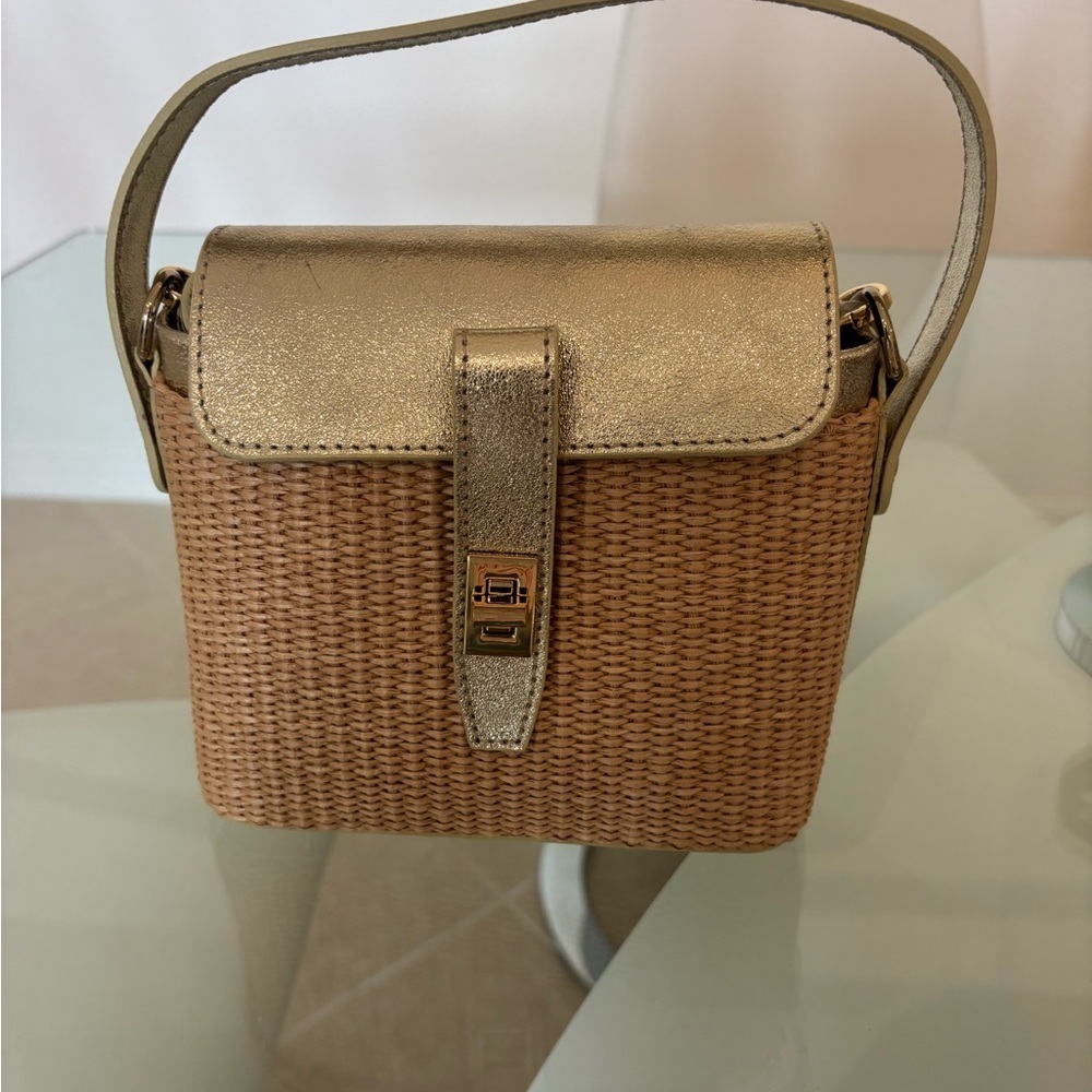 Elegant Gold and Tan Woven Handbag